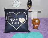 2 Pcs 18'' Cotton Linen I Love You Romantic Cushion Cover - Blue