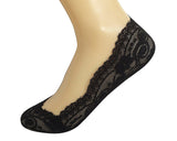 4 Pairs One Size Women Lace Non-Skid No Show Socks Set - Black and Beige