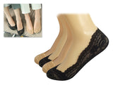 4 Pairs One Size Women Lace Non-Skid No Show Socks Set - Black and Beige