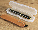 Luxury Leather Single Pen Holder with Transparent Case - Black