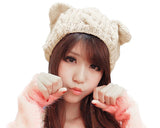 Korean Style Women Winter Cat Ear Knit Hat - Beige