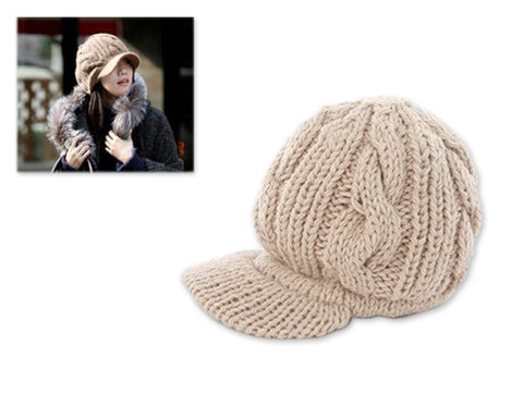 Visor Hat Style Women Winter Cable Knit Hat - Beige