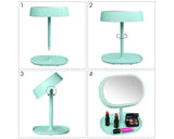 Compact LED Makeup Mirror with Table Lamp - Green