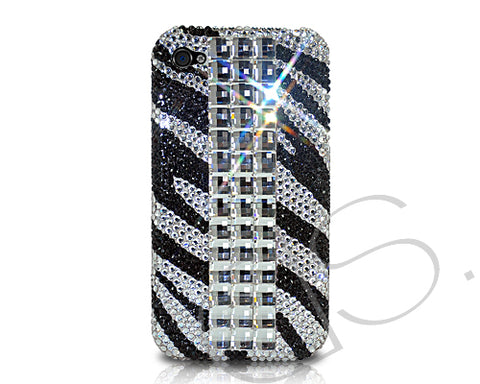 Zebra Cubical Bling Swarovski Crystal Phone Cases - Black