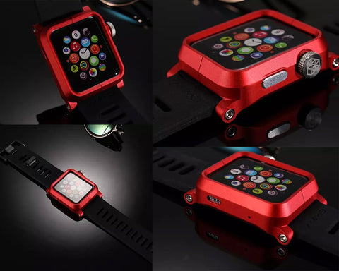 38mm Apple Watch Aluminum Case with Black Silicone Band - Red