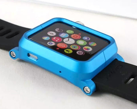 38mm Apple Watch Aluminum Case with Black Silicone Band - Blue