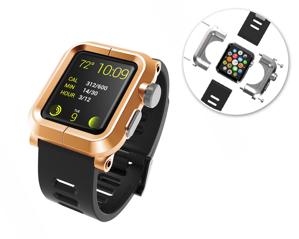 38mm Apple Watch Aluminum Case with Black Silicone Band - Gold