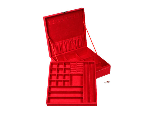 Two-Layer Jewelry Box Earrings Organizer Necklace Display Case - Red