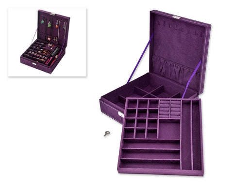 Two-Layer Jewelry Box Earrings Organizer Necklace Display Case-Purple