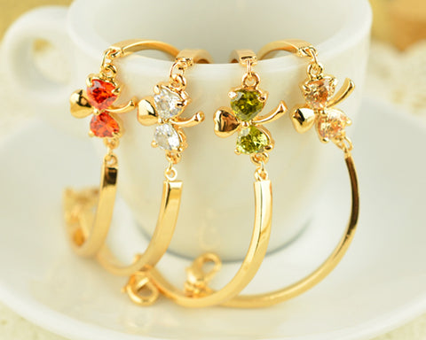 Lucky Three-leaf Clover Champagne Crystal Bangle