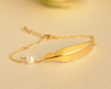 Golden Feather Pearl Bracelet