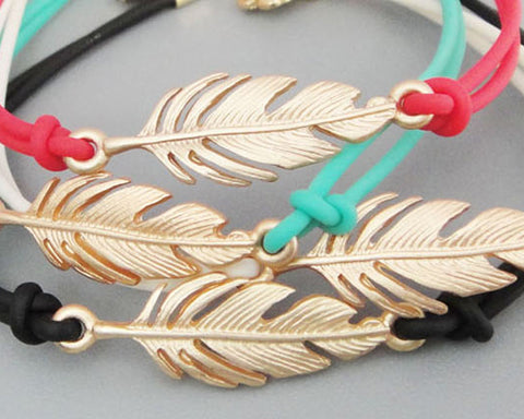 Lucky Feather Braided Bracelet - Light Blue