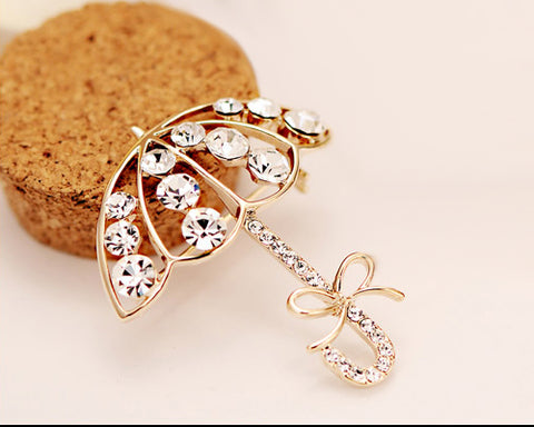 Umbrella Crystal Brooch Pin