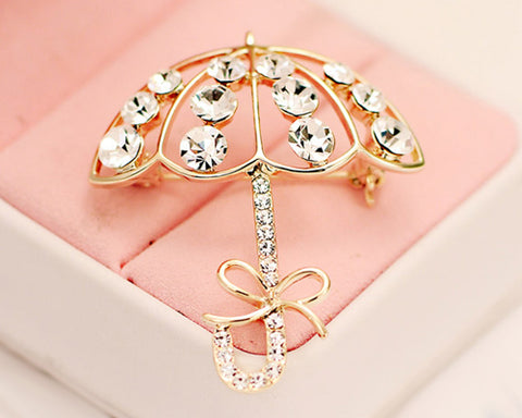 Umbrella Crystal Brooch Pin