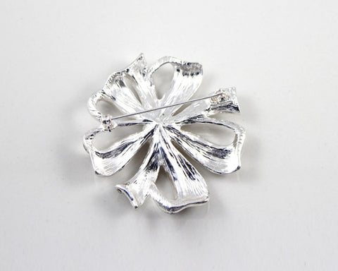 Rosette Silver Crystal Brooch Pin