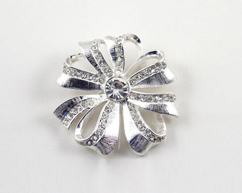 Rosette Silver Crystal Brooch Pin