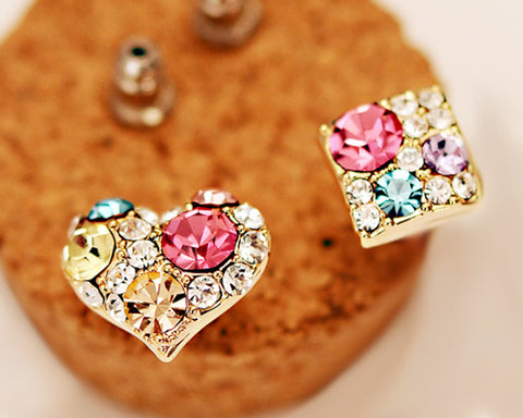 Heart and Square Stud Earrings for Women