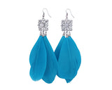 Bohemian Feather Blue Crystal Earrings