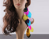 Bohemian Long Feather Magenta Earrings