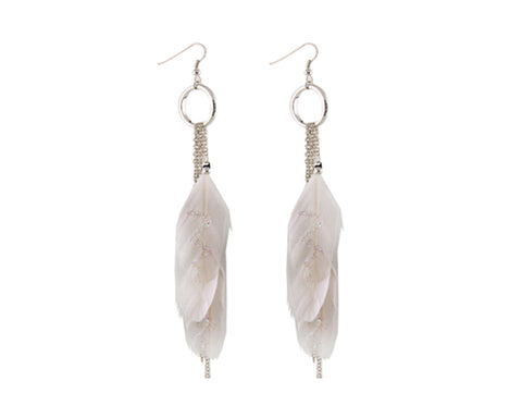 Glitter White Bohemian Feather Tassel Earrings