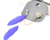 Bohemian Feather Blue Ear Cuff With Chain Earrings