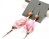 Bohemian Feather Pink Beaded Earrings