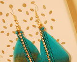 Bling Bohemian Feather Green Tassel Earrings