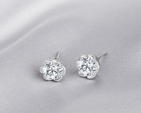 Rose Shaped 925 Sterling Silver Crystal Earrings Studs for Women