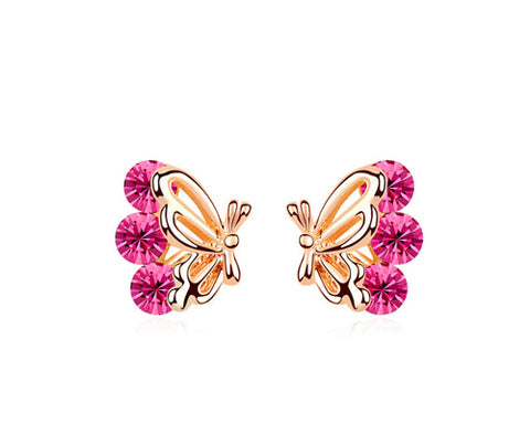 Charming Magenta Butterfly Stud Earrings
