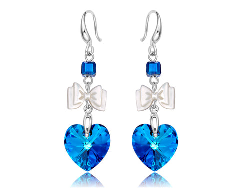 Adorable Ribbon Blue Bling SWAROVSKI Crystal Hook Earrings