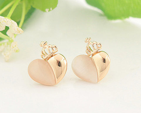 Princess Heart Crystal Stud Earrings for Women