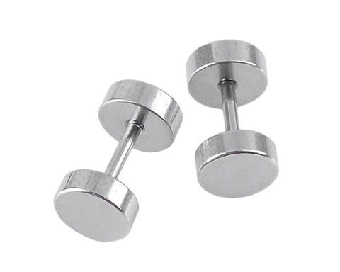 Unisex Titanium Steel Screw Ear Stud Faux Taper Round Earrings-Silver