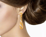 Gold Hollow Carved Crystals Clip Earrings