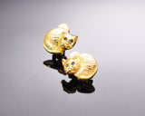 Lovely Gold Cat Crystal Clip Earrings Studs for Girls