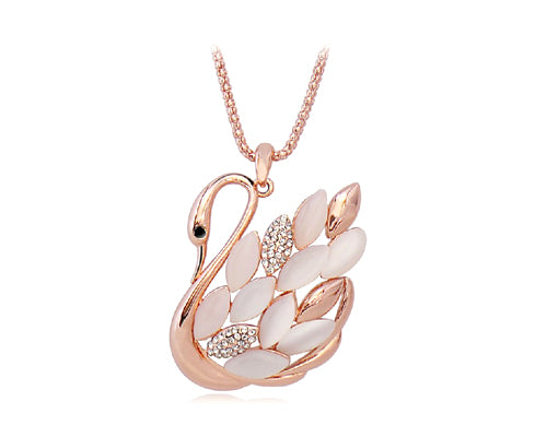 Swan Pendant Rose Gold Crystal Necklace