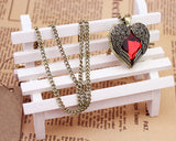 Vintage Bronze Red Heart Necklace