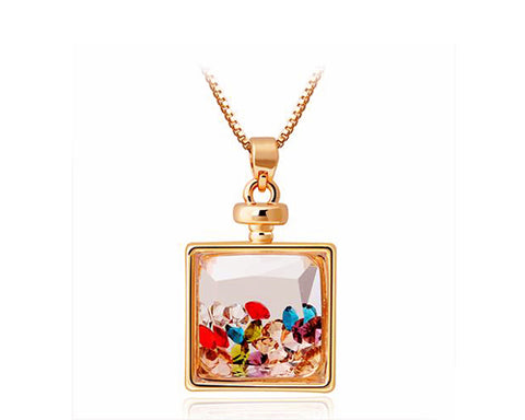 Square Perfume Wish Bottle Crystal Necklace