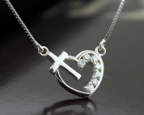 925 Sterling Silver Bling Crystal Heart Necklace