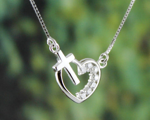 925 Sterling Silver Bling Crystal Heart Necklace