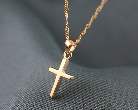 925 Sterling Silver Cross Necklace - Rose Gold