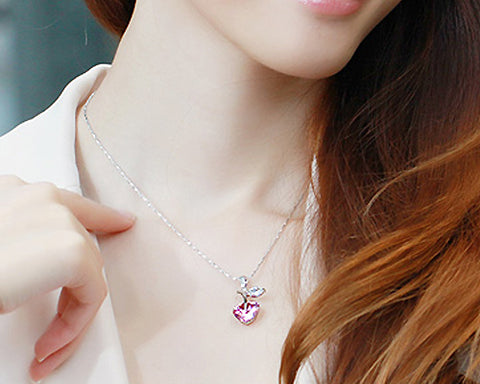 Lovely Heart Apple Bling Crystal Necklace - Dark Purple