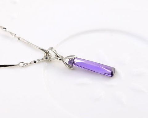 Rectangle Crystal Pendant Necklace - Purple