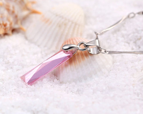 Rectangle Crystal Pendant Necklace - Pink