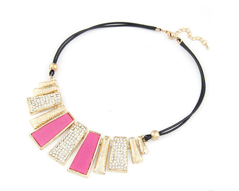 Stylish Glazed Rectangle Leather Necklace - Magenta