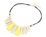 Stylish Glazed Rectangle Leather Necklace - Yellow