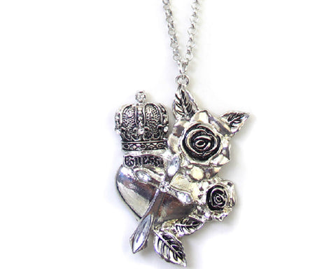 Vintage Rose Prince Crystal Necklace - Silver