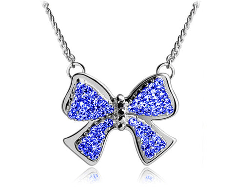 Noble Bow-knot Silver Crystal Necklace - Deep Blue