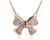 Noble Bow-knot Gold Crystal Necklace - Purple