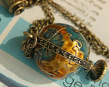 Vintage Charm Long Necklace Gold Tone Telescope Globe Pendant Jewelry