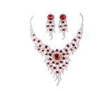 Charming Red Rhinestone Wedding Necklace and Earrings Jewelry Set